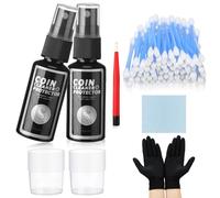 Swiffen 49 Pcs 300ml Coin Cleaner and Protector Kit Include Solution Fiberglass Pencil Cleaning Cloth Gloves Cotton Swab Measuring Cup for Collectors Cleaning Gold Silver Vintage Coins Supplies