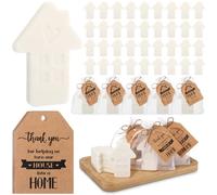 Swiffen 50 Sets Housewarming Party Favor Short House Shaped Soap Mini Soap with Thank You Tag Organza Bags Twine New Home Return Gift Idea for Guests Sweet Home House Warming Decorations