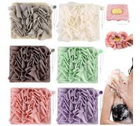 Swiffen 6 Pcs Washcloth Loofah Combo, 2 in 1 Bath Loofah Sponge Soft Loofah and Washcloth with Drawstring, Exfoliation Mesh Shower Puff Ball for Body Wash Cleansing and Smooth Skin