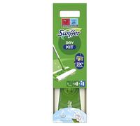 Swiffer Dust collector, starter set, dry cloths and impregnated cloths for parquet. Box contents: 1 broom, 8 drying cloths, 3 impregnated cloths