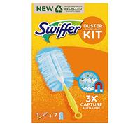 Swiffer Dust Magnet kit with 1 Handle and 7 Refill Cloths, absorbs dust and Closes it
