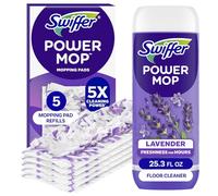 Swiffer Power Mop Refill Pack, Floor Cleaner for Mopping Tile, Vinyl, Laminate, Wood in Home, Bathroom, Kitchen, All Purpose Multi-Surface Cleaning, 5 Pads + 1 Lavender Solution
