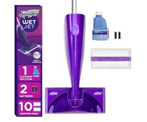 Swiffer WetJet Hardwood and Floor Spray Mop Cleaner Starter Kit, Includes: 1 Power Mop, 10 Pads, Cleaning Solution, Batteries