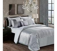 swift 3 Piece Fancy Sequin Duvet Quilt Cover Bedding Set with Pillowcase Silky Glittery Crushed Velvet Silver Double