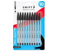 SWIFT Black Ballpoint Pens, 10 Pack | Smooth Flow Ink Pens for School, Office, Home & Everyday Writing