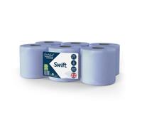 Swift Centrefeed Blue Rolls 6 Pack - Professional Food Grade Quality Multipurpose Kitchen Roll, Paper Tissue for Cleaning Kitchen, Commercial & Home -2 Ply Recycled (220 Embossed Sheets Each)