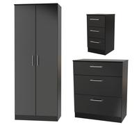 Swift Devon 3 Piece Bedroom Set (Wardrobe, Chest & Bedside) in Black Matt - Ready Assembled Swift Black
