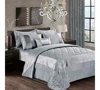 Fancy 3 Piece Bedspread Set Luxury Sequin with Crushed Velvet Quilted Bed Comforter with Pillow Sham Silver Super King