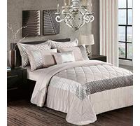 swift Fancy 3 Piece Bedspread Set Luxury Sequin with Crushed Velvet Quilted Bed Comforter with Pillow Sham Mink Double