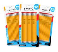 SWIFT HB Pencils with Rubber, 36 Pack, Pre-Sharpened Wooden Pencils | 36 pre-sharpened HB pencils with rubber tips, wooden barrels and graphite leads for writing, drawing, school and office.