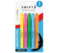 SWIFT Highlighter Pens, 5 Pack, Assorted Neon Colours, Chisel Tip Highlighters for School, University, Office & Study