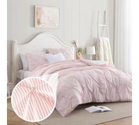 Swift Home Pinstripe Twin/Twin XL Peach Pink Comforter Set - Classic Pintuck Bedding Set - 2 Pieces Bed Linen, 1 Comforter and 1 Pillow Sham