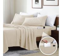 Swift Home Smart Sheets, Ultra Soft Brushed Microfiber 3-Piece Sheet Set, Fitted Bed Sheet with Side Storage Pockets - Cream, Twin XL