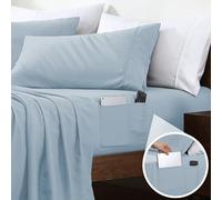 Swift Home Smart Sheets, Ultra Soft Brushed Microfiber 3-Piece Sheet Set, Fitted Bed Sheet with Side Storage Pockets - Blue Fog, Twin XL