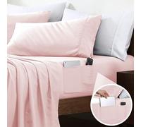 Swift Home Smart Sheets, Ultra Soft Brushed Microfiber 3-Piece Sheet Set, Fitted Bed Sheet with Side Storage Pockets - Blush, Twin XL