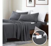 Swift Home Smart Sheets, Ultra Soft Brushed Microfiber 4-Piece Sheet Set, Fitted Bed Sheet with Side Storage Pockets - Grey, Full