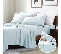 Swift Home Smart Sheets, Ultra Soft Brushed Microfiber 4-Piece Sheet Set, Fitted Bed Sheet with Side Storage Pockets - Aqua, Full