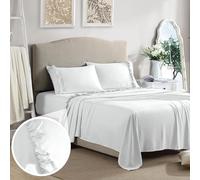 Swift Home Ultra-Soft Elegant 2-inch Ruffled Hem Design on Flat Sheet and Pillowcases, Wrinkle Resistant, Fade Resistant, Deep Pocket, Double Brushed 4-Piece Microfiber Sheet Set - King, White