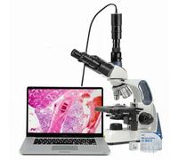 Swift Infinity-Corrected Compound Trinocular Microscope SW400, 40X-2500X Magnification, Infinity Achromatic Objectives, Two-Layer Mechanical Stage, with 5.0 Megapixel Camera and Slides