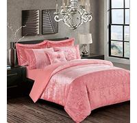 swift Luxury 3 Piece Duvet Quilt Cover Pillow Cases Bedding Set Super Soft Crushed Velvet (Blush Pink, King)