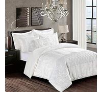 swift Luxury 3 Piece Duvet Quilt Cover Pillow Cases Bedding Set Super Soft Crushed Velvet (White, King)