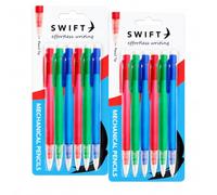 SWIFT Mechanical Pencils, 12 Pack, 0.7mm HB Lead, Assorted Colours With Eraser Tops