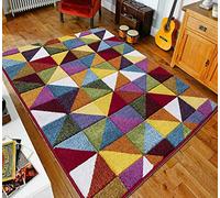 swift New Bright Multicolour Rug, Heat-Set Thick Polypropylene Multi Design Carpet, Comfy Geometric Pattern Mat for Floor, Bedroom, Living Room, Indoor Area, Multi Gmtrc Trngle, 60 x 110 cm