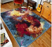 swift New Bright Multicolour Rug, Heat-Set Thick Polypropylene Multi Design Carpet, Comfy Geometric Pattern Mat for Floor, Bedroom, Living Room, Indoor Area, Multi FD211 Black Blue, 60 x 110 cm