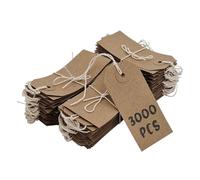 Swift Pack of 3000 Brown Kraft Reinforced Card Strung Tags: 70mm x 35mm Heavy Duty Hanging Gift Swing Tickets, Large Parcel Label, and Price String Paper for Retail Clothing or Craft Labelling