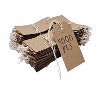 Swift Pack of 5000 Brown Kraft Reinforced Card Strung Tags: 108mm x 54mm Heavy Duty Hanging Gift Swing Tickets, Large Parcel Labels, and Price String Paper for Retail Clothing or Craft Labelling