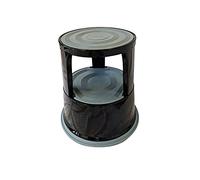 Swift Supastep Metal Black Kick Step Stool Retractable Castors Heavy Duty Steel 150kg Load Capacity Office Warehouse Retail Home Workplace Stable Anti-Slip Circular Rolling Step Ladder