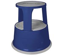 Swift Supastep Metal Blue Kick Step Stool Retractable Castors Heavy Duty Steel 150kg Load Capacity Office Warehouse Retail Home Workplace Stable Anti-Slip Circular Rolling Step Ladder