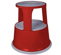 Swift Supastep Metal Red Kick Step Stool Retractable Castors Heavy Duty Steel 150kg Load Capacity Office Warehouse Retail Home Workplace Stable Anti-Slip Circular Rolling Step Ladder