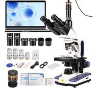 SWIFT SW350T Trinocular Compound Microscope, 40×-2500×, EC5R 5MP USB Eyepiece, 1 W LED, Abbe NA 1.25, Mechanical Stage, 100 Slides & 100 Coverslips, UK Plug