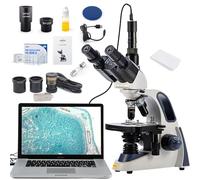 SWIFT SW380T Compound Trinocular Microscope, 40-2500X Magnification, Siedentopf Head, Dual Layer Mechanical Table with 5.0MP Camera and Software, and 100 Blank Slides