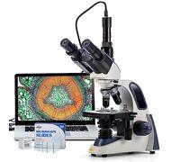 Swift SW380T Compound Trinocular Microscope, 40X Magnification, Dual Layer Mechanical Stage, 5.0MP Camera and Software Windows/Mac Compatible, Pack of 100 Blank Slides