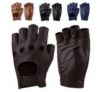 Swift Wear Fingerless Leather Gloves for Men, Classic Style, Genuine Leather, Half Finger Design, Unlined Lambskin Leather Nappa, Motorcycle Riding, Cycling Gym Driving Wheel Chair (Brown, L)