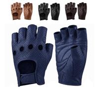 Swift Wear Fingerless Leather Gloves for Men, Classic Style, Genuine Leather, Half Finger Design, Unlined Lambskin Leather Nappa, Motorcycle Riding, Cycling Gym Driving Wheel Chair (Navy, M)