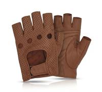 Swift Wear Fingerless Leather Gloves for Men, Classic Style, Genuine Leather, Half Finger Design, Unlined Lambskin Leather Nappa, Motorcycle Riding, Cycling Gym Driving Wheel Chair (Tan, S)