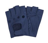 Swift Wear Fingerless Real Leather Cycle Biker Gym WheelChair Gloves Cycling Driving Body building weight lifting Half Finger Black Brown Summer Gloves (Navy Blue, M)
