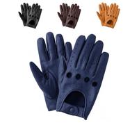 Swift Wear Men's Leather chauffeur Vintage Retro Style Without Lining Driving Gloves (Navy, L)