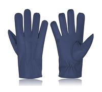 SWIFT WEAR Men's Winter Thermal Leather Police Gloves Classic Soft Genune Real Driving Unlined Warm Lambskin Leather Retro Vintage Gloves (Navy Blue, S)