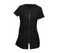 Swift Wear Women’s Beauty Salon Tunic Uniform - Zip Front Spa & Massage Therapist Workwear Top with 2 Pockets - Hairdressing & Nail Technician Healthcare Uniform (Black, 22)
