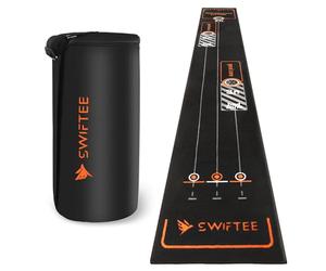 SWIFTEE Golf Putting Mat 3m x 0.4m, Premium Alignment and Distance Training Aid with Performance Putting Zone, Nylon Surface with Anti-Slip Base - Carry Storage Bag Included