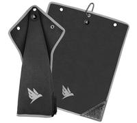 SWIFTEE Ultimate 4-in-1 Premium Golf Towel with Built-in Brush, Magnet, Ball Marker & Carabiner - 760GSM Microfibre Waffle Towel with Inner Wet Dry Liner (Black)
