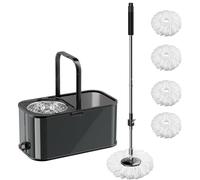 SWIFTIRON Mapos limpieza de pisos 360° Rotating Stainless Steel Broom, 360° Rotating Broom and Bucket for Cleaning with Extra Refills, Adjustable Handle (Black)