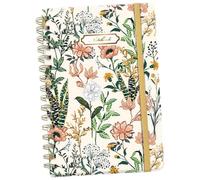 Swiftorus A5 Hard Shell Spiral Notebook Floral Design with Metal Coil Binding and Back Pocket for Daily Note Organisation Ideal for Professional and Office Use (Beige, 8.54 × 6.10 × 0.71 in)