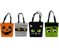 SwiftPick Home Halloween Trick Or Treat Bags, 4 Pack, Pumpkin, Mummy, Cat, Frankenstein Designs, Halloween Party Gift Bags, Medium Sized, 18.5cm x 8cm x 22cm