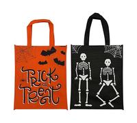 SwiftPick Home Halloween Trick or Treat Felt Bags, 2 Pack, Trick or Treat & Skeleton Design, 30cm x 36cm Bag Size, Kids Accessory, Orange and Black