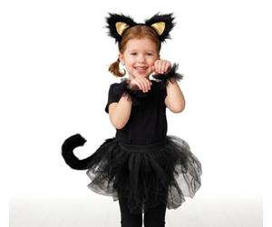 SwiftPick Home Kids Black Cat Halloween Fancy Dress Costume, 5 Piece Set Includes, Headband Ears, Tutu, Tail and Cuffs, Ages 3-6, Kids Animal Dress Up